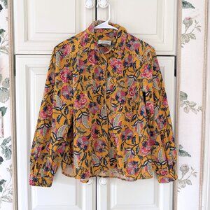 Pilcro Anthropologie Mustard Floral Corduroy Button Down Top XS